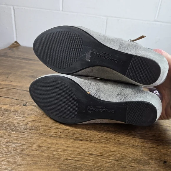 L'Amour Des Pieds Burgogne Gray Leather Slingback Wedge Sandals - Picture 6 of 12